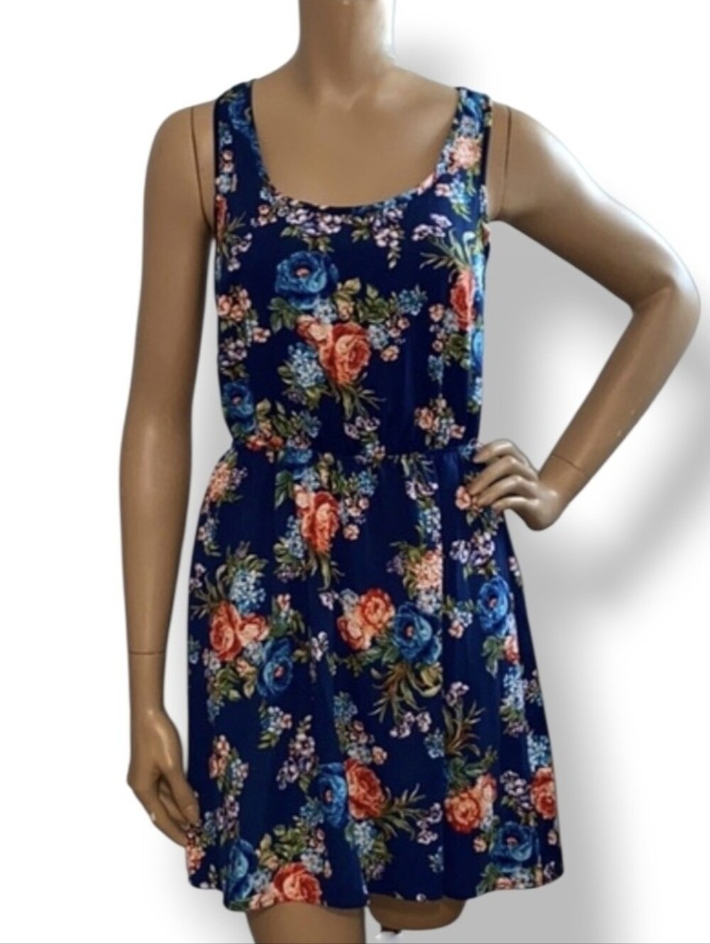 Forever 21 Blue Floral Sleeveless Sundress Size M  Mini Summer Dress